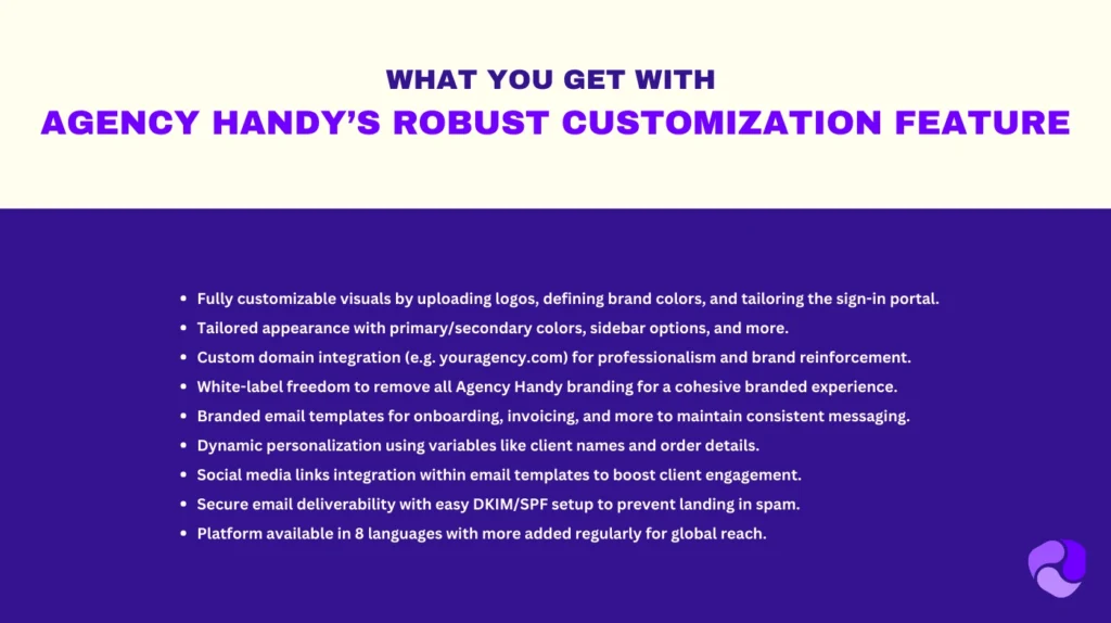 what you get with Agency Handys robust Customization feature 2