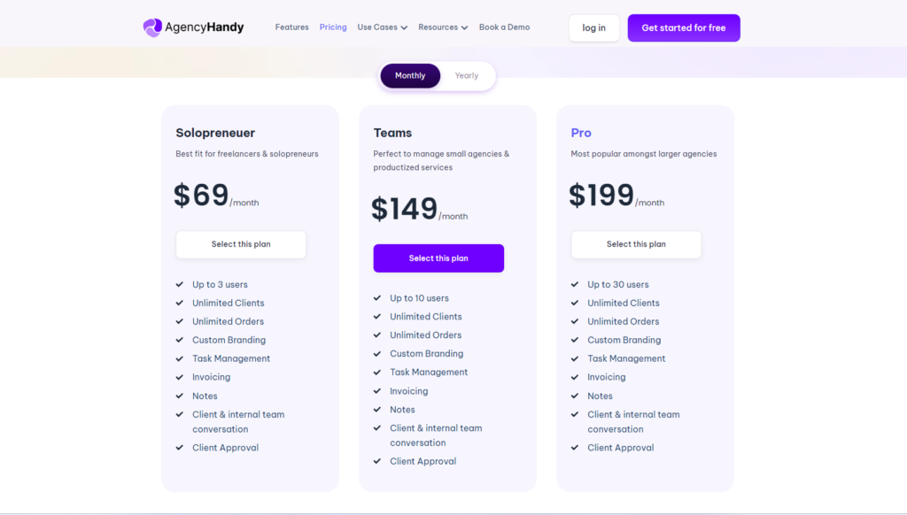 Agency Handy Pricing