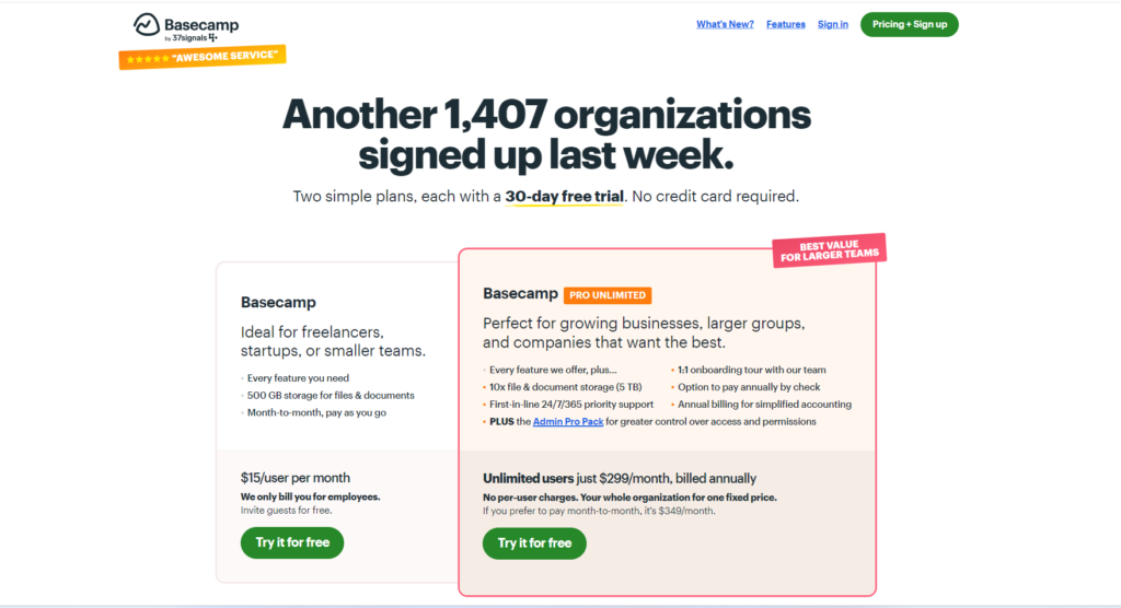 Basecamp Pricing