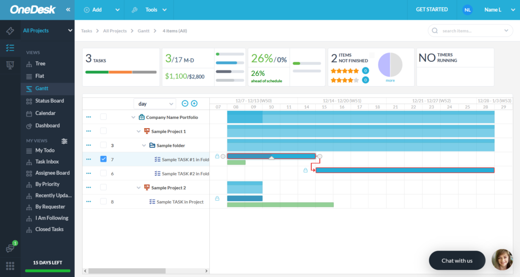 OneDesk Gantt Charts