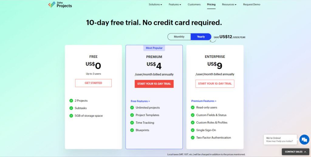 Zoho Projects Pricing