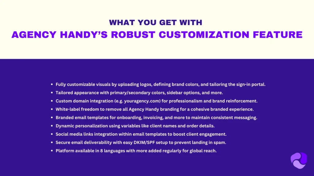 what you get with Agency Handys robust Customization feature