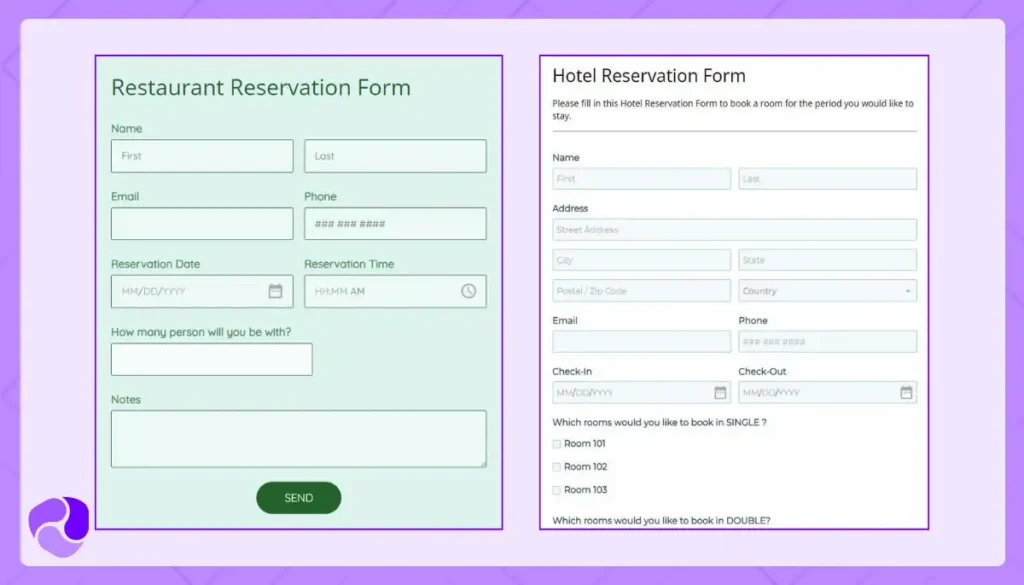 Booking and Reservation Forms