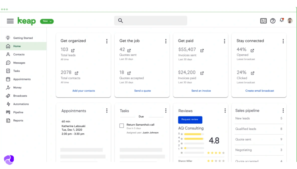 Keap Dashboard