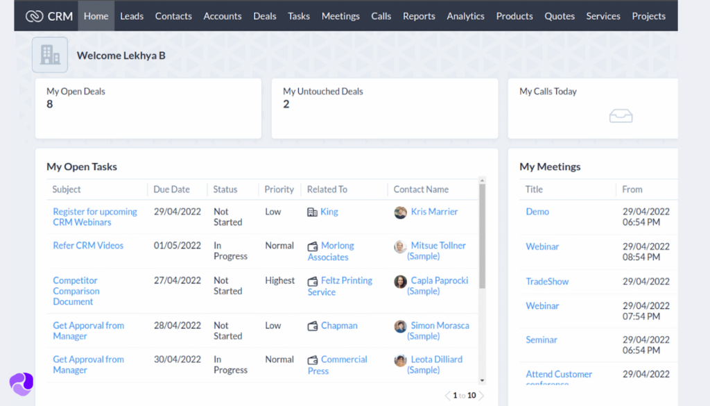 Zoho CRM Dashboard