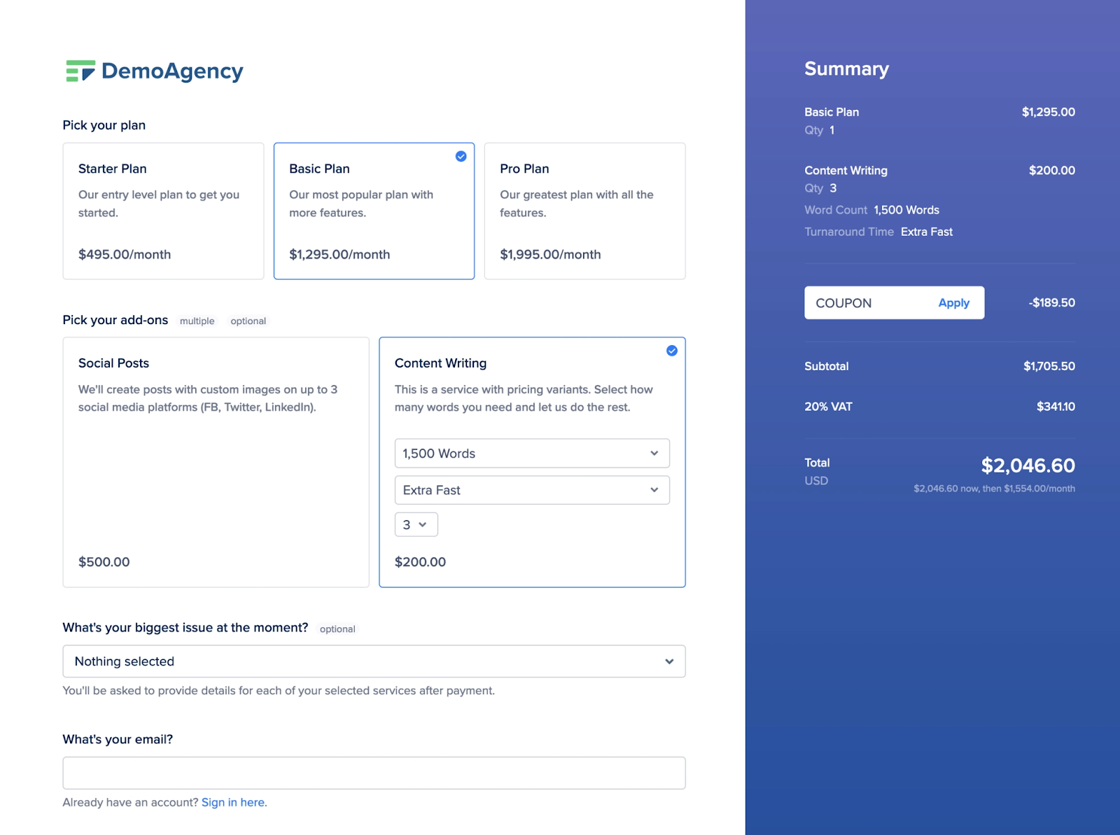 Service Provider Pro Order Forms