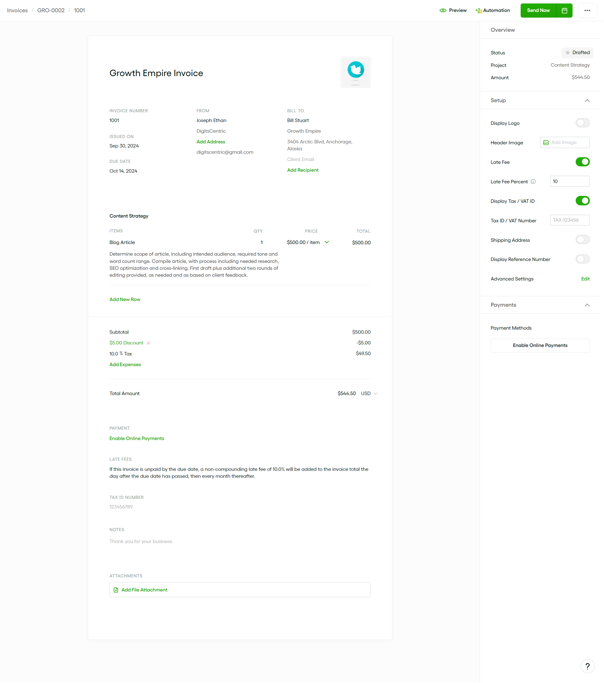 Bonsai Invoice